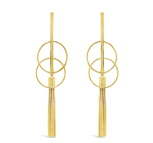 Long Statement Gold Fringe Double Circle Earrings by Absolute Jewellery