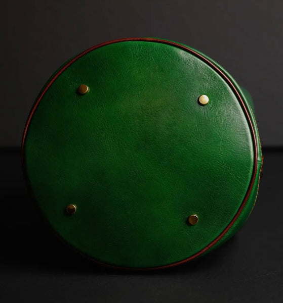 Leather Bucket Bag in Green-Light in August by Time Resistance