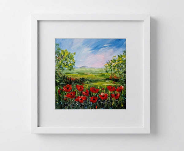 Poppies By Margaret Rattigan Art 9” X 9” Limited Edition Framed