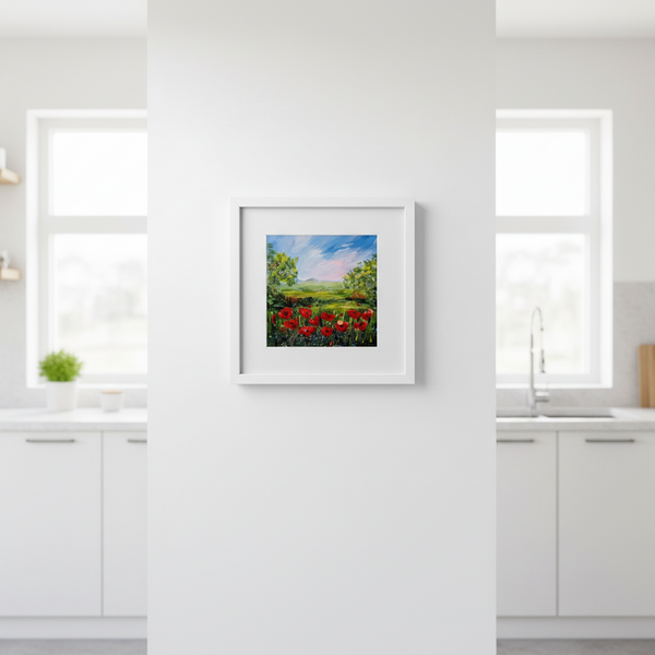 Poppies By Margaret Rattigan Art 9” X 9” Limited Edition Framed