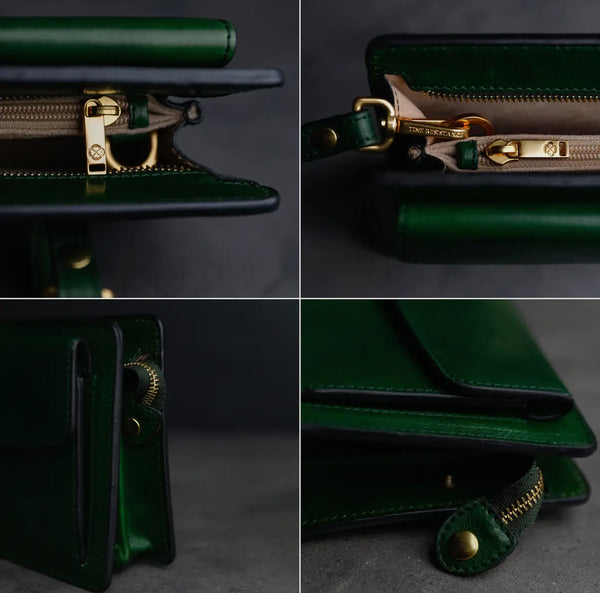 Leather Clutch Bag in Green by Time Resistance