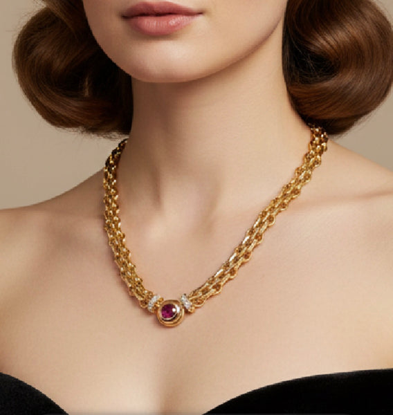 Fushia and Gold Necklace by Absolute jewellery