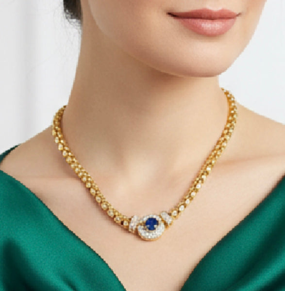 Gold and Light Sapphire Nexklace with Magnetic Closing by Absolute Jewellery
