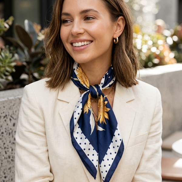 Printed square scarf in polka dot - Navy
