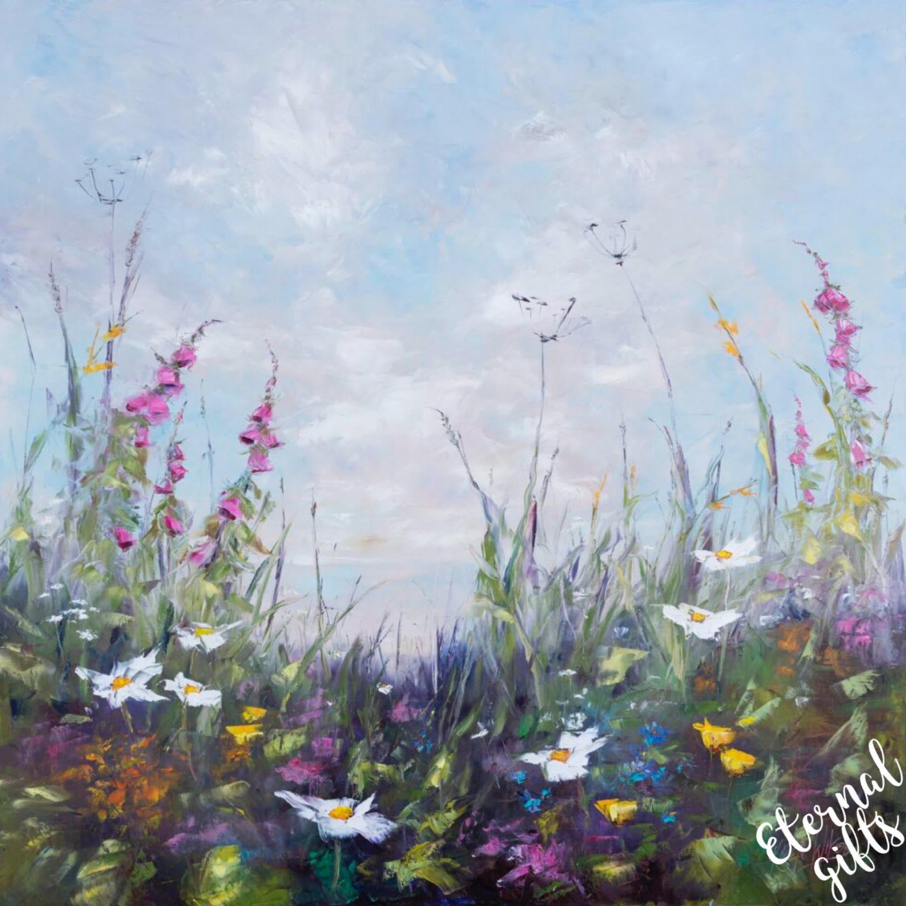 Foxglove & Daisies Limited Edition Art 60cm X 60cm Framed White by Karen Wilson Art