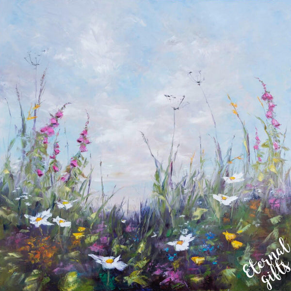 Foxglove & Daisies Limited Edition Art 60cm X 60cm Framed White by Karen Wilson Art