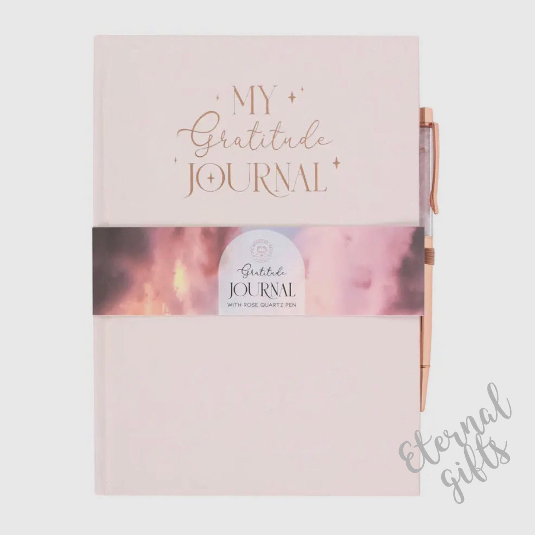 Gratitude Journal Notebook with Rose Quartz Crytal Chip Pen By Something Different