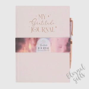 Gratitude Journal Notebook with Rose Quartz Crytal Chip Pen By Something Different