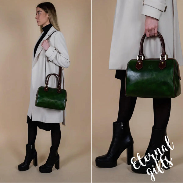 Little Dorrit Womens Leather Handbag, Shoulder Bag in Green  - Time Resistance