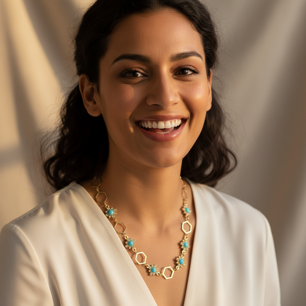 The Hexi Gold in Turquoise By Estela