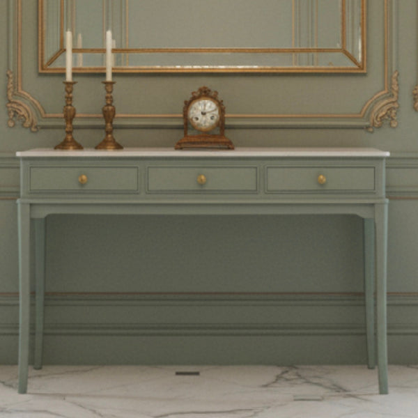 3 Drawer Console Table in Sage with Marble Top