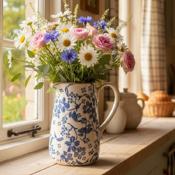 Decorative Blue Floral Pitcher 18cm