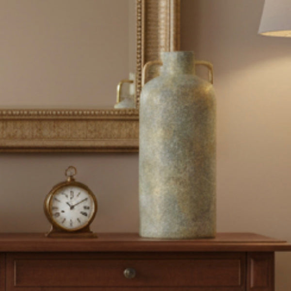 Tall Sculpted Vase in Sage with gold accents 41cm