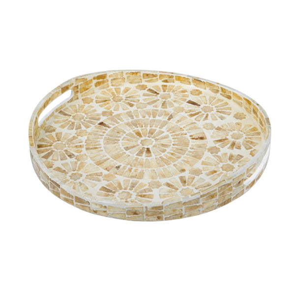 Decorative Round Tray with Reflective Golds