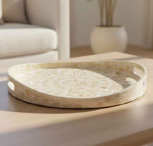 Decorative Round Tray with Reflective Golds