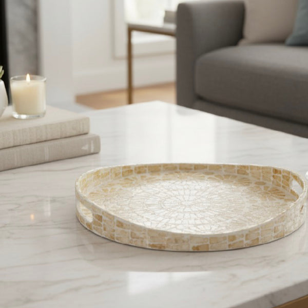 Decorative Round Tray with Reflective Golds