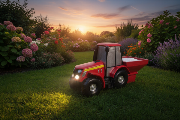 Red Tractor and Spreader Planter with Solar Lights