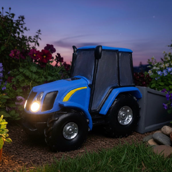 Blue Tractor and Transport Box Planter with Solar lights