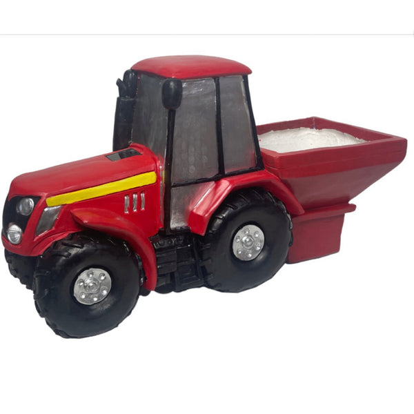 Red Tractor and Spreader Planter with Solar Lights
