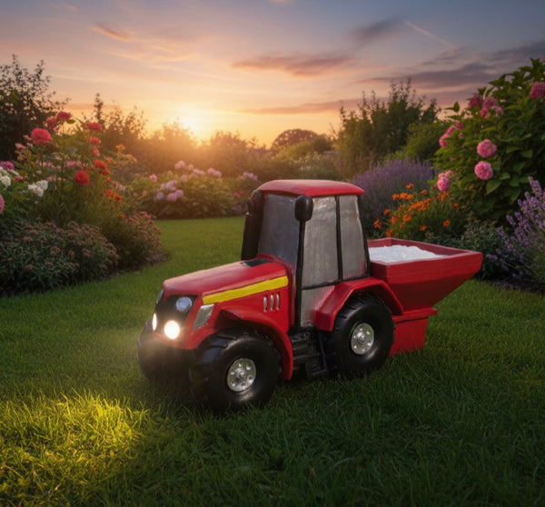 Red Tractor and Spreader Planter with Solar Lights