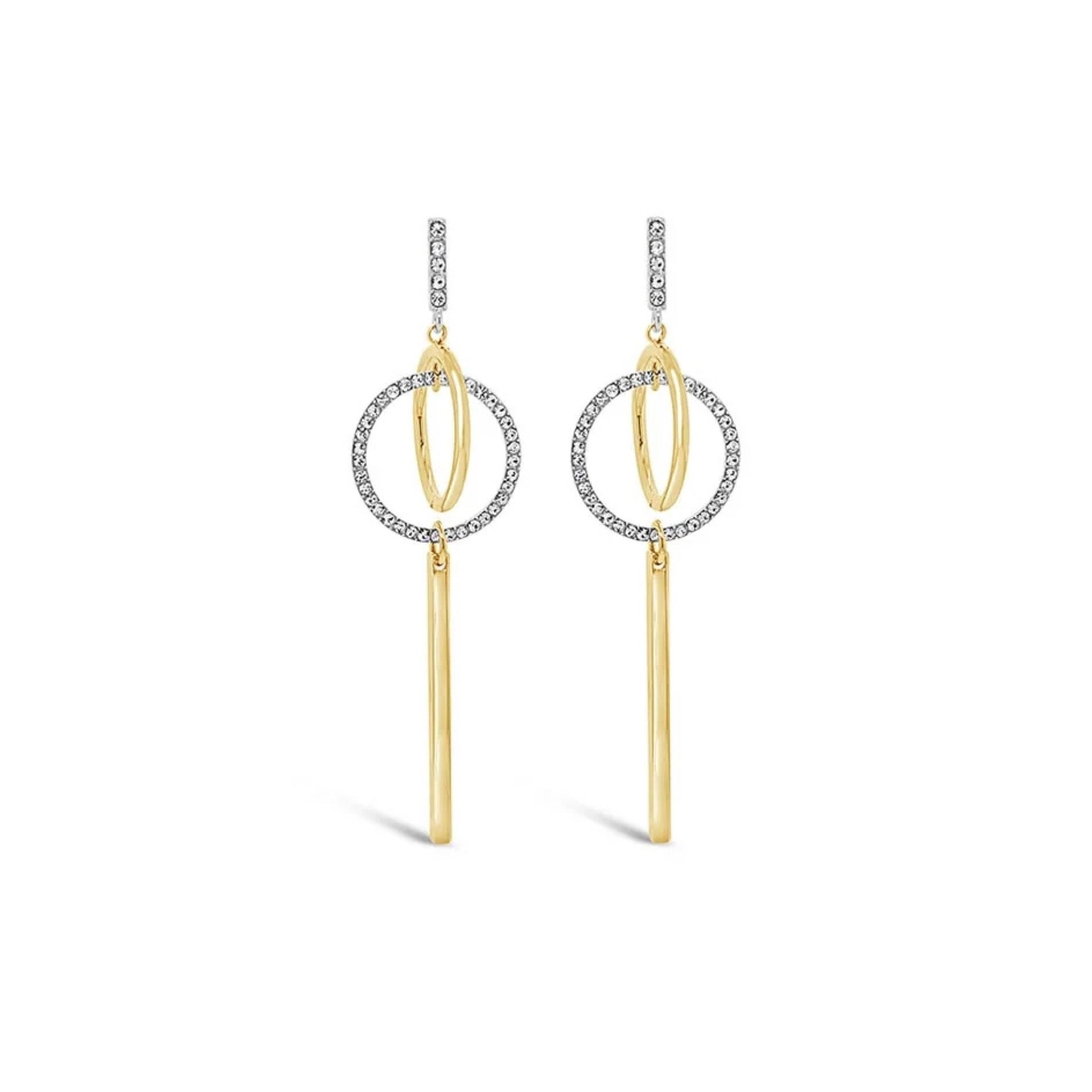 Gold And Silver Diamante Linking Rings Drop Earrings by Absolute Jewellery