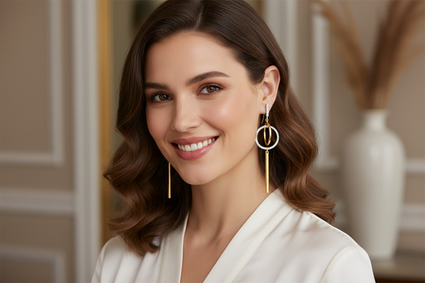 Gold And Silver Diamante Linking Rings Drop Earrings by Absolute Jewellery
