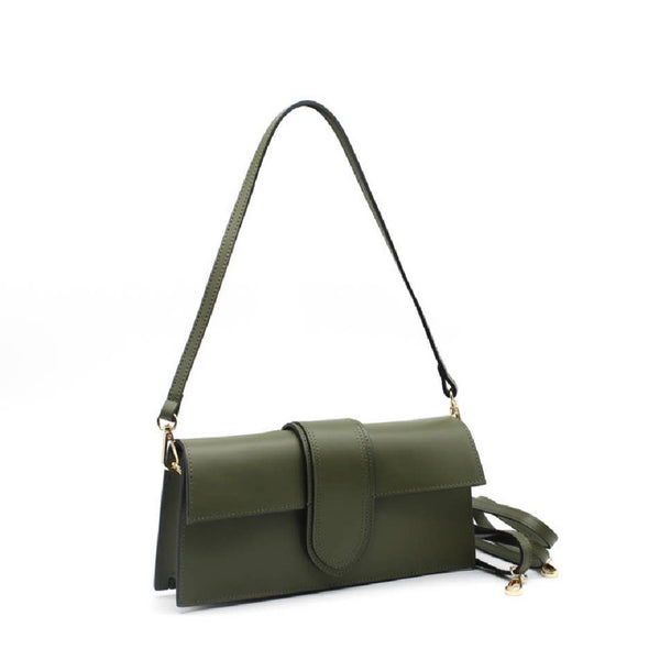 The Arabella Structured Leather Handbag in Olive Green by Vimoda