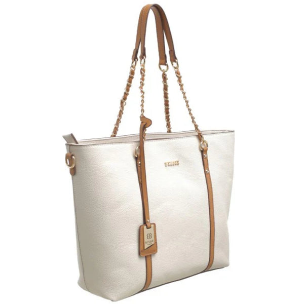 The Orna Tote Bag in Light Cream and Tan by Bessie