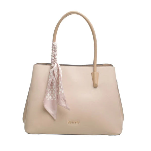 The Clara Handbag in Beige/Taupe by Bessie