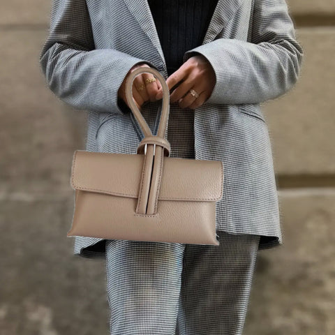 The Shibuya Italian Leather Clutch in Beige /Nude