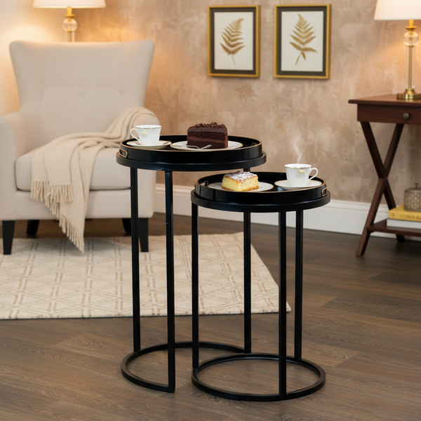 Bruna S/2 Tray Tables Black Gold