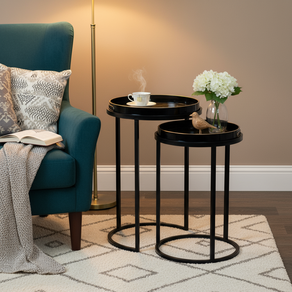 Bruna S/2 Tray Tables Black Gold
