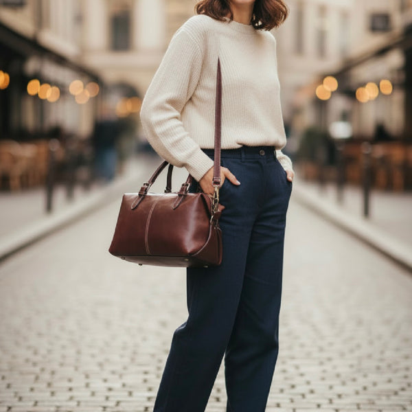 Genuine Leather Boston Satchel Handbag by Suie Valentini
