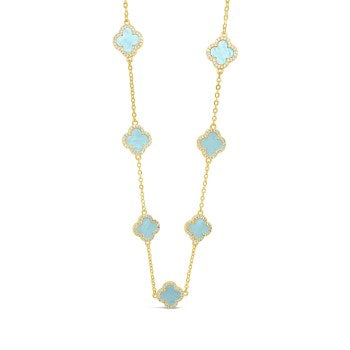 Gold and Aqua Clover Necklace by Absolute Jewellery