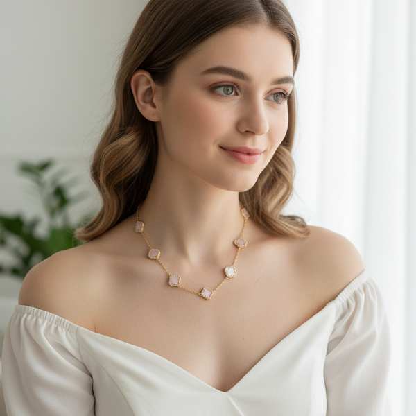 Gold and pink Clover Necklace by Absolute