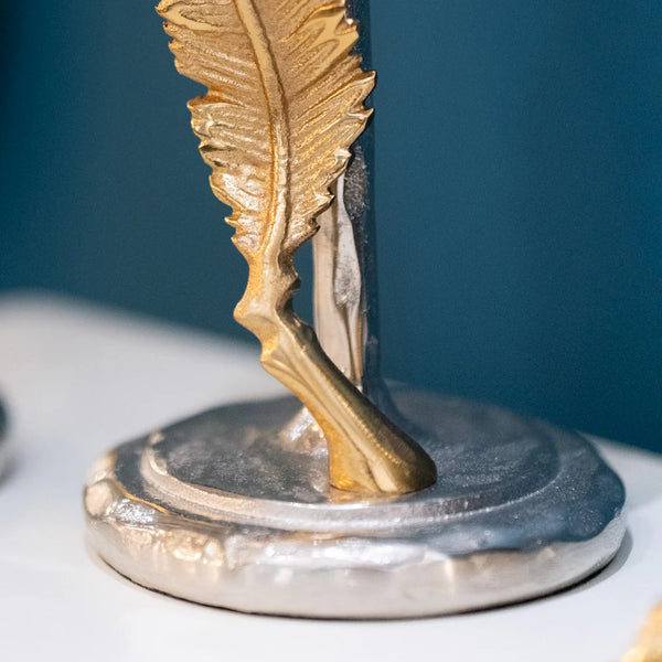 Feather Candle Holder  28cm Pillar In Silver/ Gold