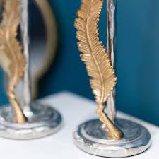 Feather Candle Holder  28cm Pillar In Silver/ Gold