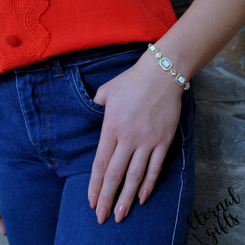 Yellow Gold and White Opal Bracelet by Absolute Jewellery