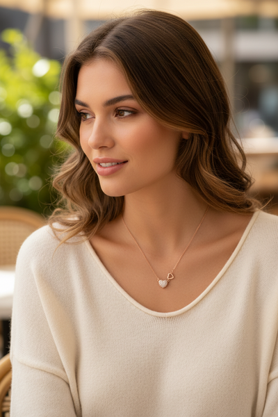 Connected Hearts Necklace in Rose Gold by Jewel Absolute Jewellery