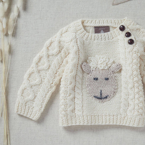 Shepley Character Baby Aran Wool Crew Neck Sweater - Cream Large