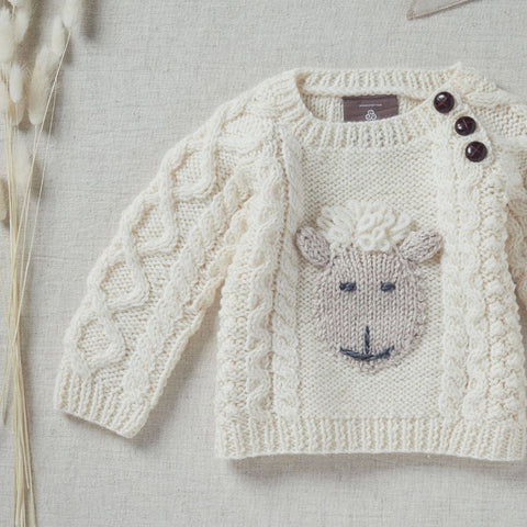Shepley Character Baby Aran Wool Crew Neck Sweater - Cream Large
