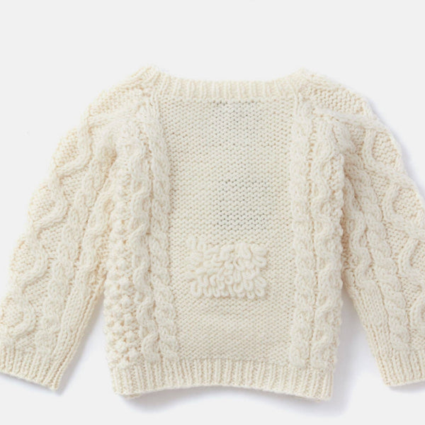 Shepley Character Baby Aran Wool Crew Neck Sweater - Cream Large