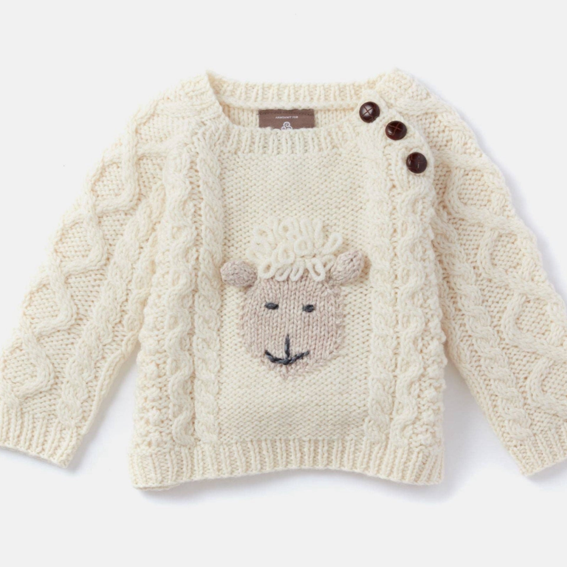 Shepley Character Baby Aran Wool Crew Neck Sweater - Cream Large