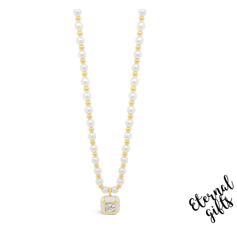 Pearl and Gold beaded Cube Necklace by Absolute Jewellery