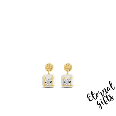 Statement Drop White and Gold Earrings by Absolute Jewellery