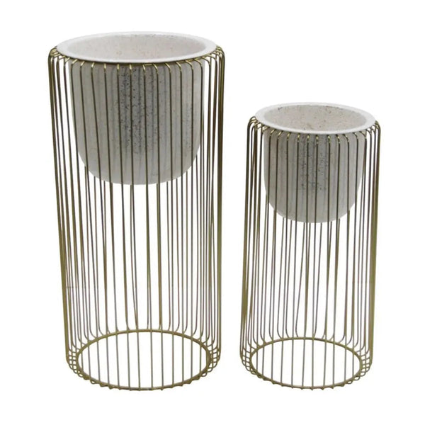 Planter stands in Gold with white pot in large and small