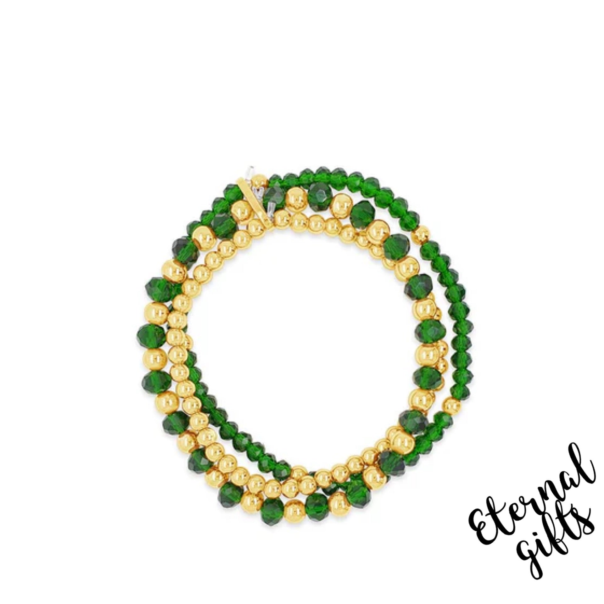 3 layer Emerald Crystal Beaded Bracelet by Absolute Jewellery