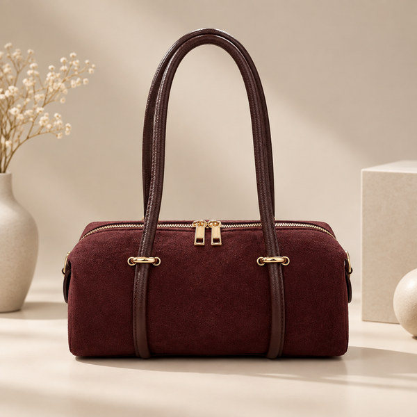 Suede Small Barrel Bag Crossbody in Burgundy Bag by Suie Valentini