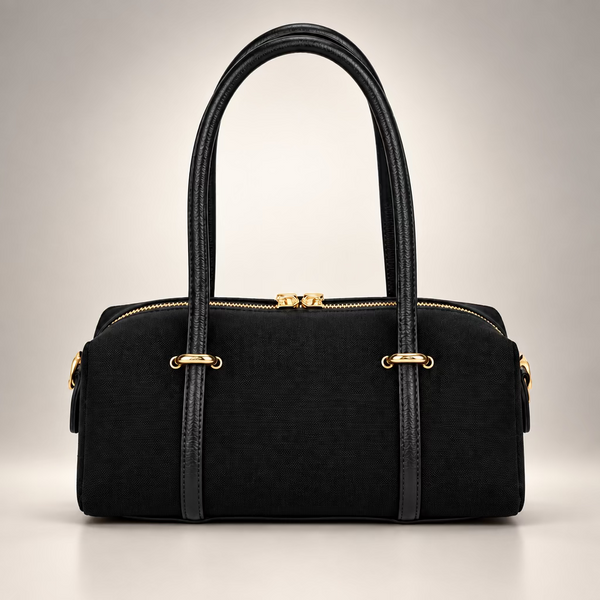 Suede Barrel Bag in Black by Suie Valentini