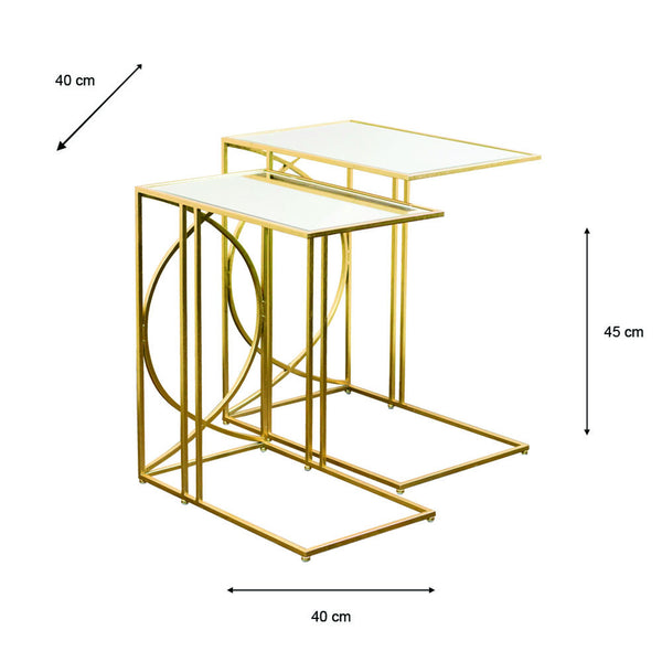 Sofa Side Tables in Gold with Mirrored Tops